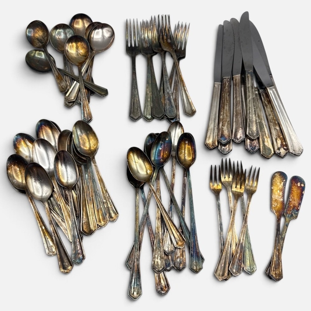 Victor S. Co. Silverplate Flatware 60pc Set Mix Silver Tarnish Art Deco Radisson